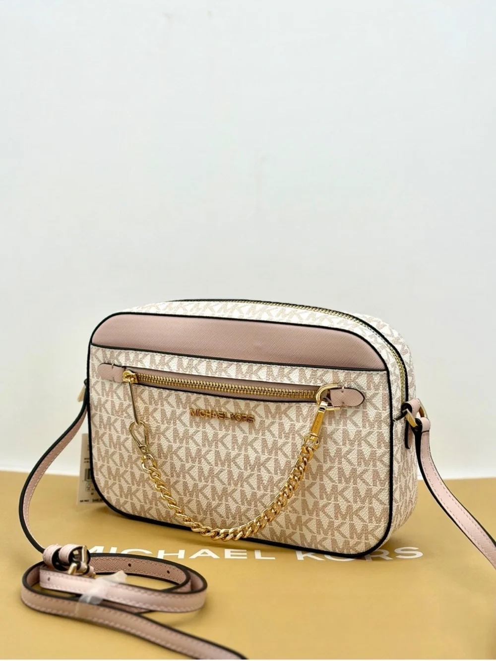 Michael Kors Jet Set Travel EW Crossbody Bag Optic White Rose Gold